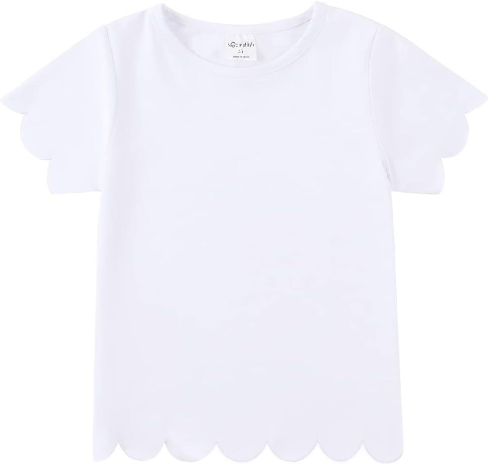 Noomelfish Girls Short Sleeve Scalloped Edge T-Shirts Casual Cute Summer Tee Tops Blouse (5-12 Years)