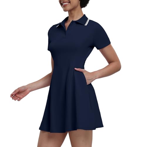 Womens Tennis Dresses Golf Dress Short Sleeve with Shorts Workout Athletic Dress