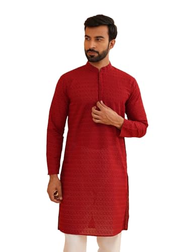 Image of Sojanya (Since 1958 Motifs Embroidered Thread Work Pure Cotton Straight Only Kurta