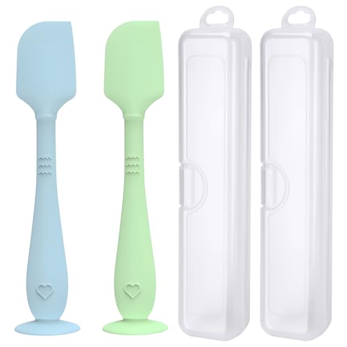 Image of 2 Pack Diaper Cream Spatula with Hygienic Travel Case, Butt Spatula Baby with Suction Base, Baby Butt Paste Spatula, Soft Silicone Diaper Rash Cream Applicator Large Size (Blue & Green)
