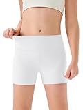 Haloumoning Girls Athletic Shorts Kids High Waisted Yoga Dance Biker Shorts Comfy Gymnastics Shorts 5-14Y White