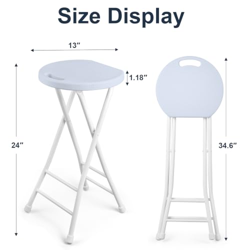 Image of COOZMENT 24-Inch Folding Stool with Handle, Folding Bar Stool with Non-Slip Feet,Folding Chair,Indoor and Outdoor Foldable Stool for Adults,500 lbs Capacity,Kitchen,Game Room(13 inchx11.5 inchx24 inch,White)