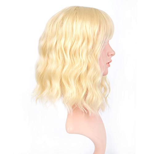 image for VCKOVCKO Blonde Pastel Wavy Wig With Air Bangs Women Short Wavy Bob St