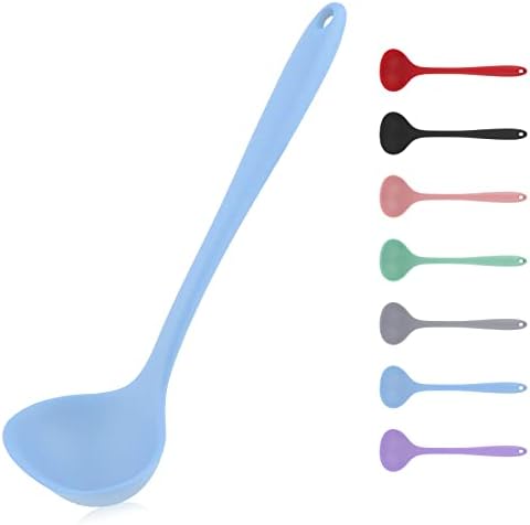 Soup Ladle, Seamless Spoon for Cooking, Silicone Ladle, Non-stick Ladle Spoon, Silicone Small Soup Spoon, Gravy Ladle with Non-slip Handle (Blue)