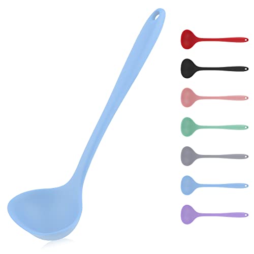 Soup Ladle, Seamless Spoon For Cooking, Silicone Ladle, Non-Stick Ladle Spoon, Silicone Small Soup Spoon, Gravy Ladle With Non-Slip Handle (Blue) #TOP1