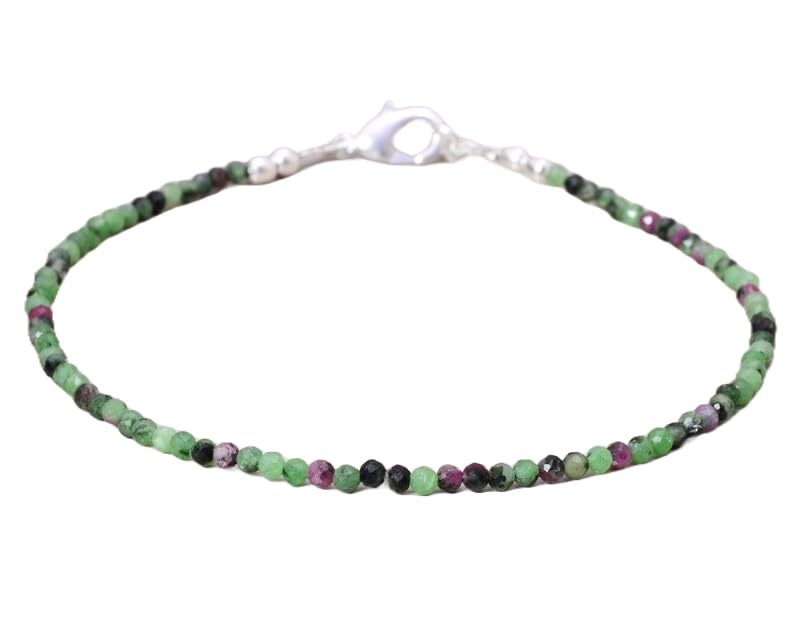 Bracelet rubis zoïsite 4mm facetté en argent, bijou fin et délicat à superposer