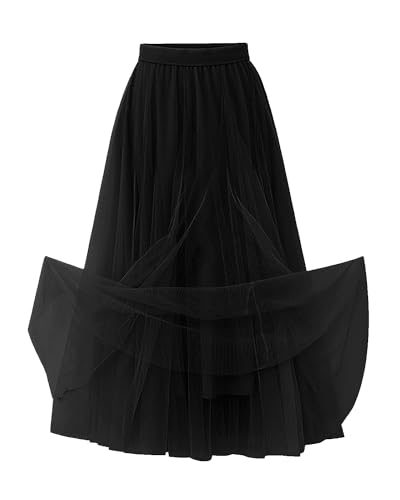 Women's A-Line Fairy Elastic Waist Tulle Midi Skirt 2 Layered Mesh Formal Prom Party2