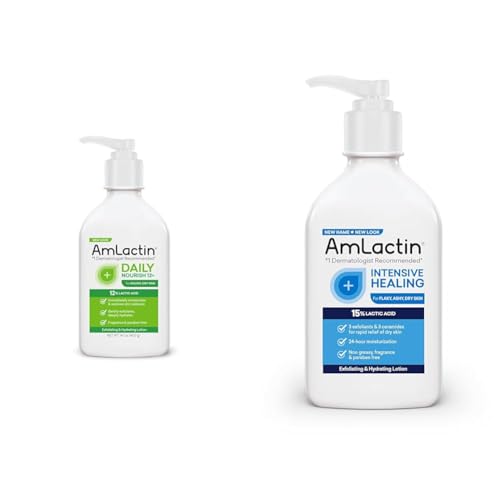 AmLactin Daily Nourish 12% - 14.1 oz Body Lotion with 12% Lactic Acid & Intensive Healing Body Lotion for Dry Skin – 7.9 oz Pump Bottle