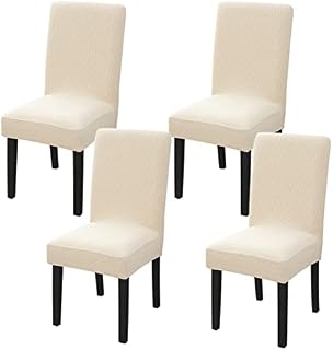 INMOZATA Chair Covers Set of 4 Stretch Jacquard Parson Dining Chair Covers Protector Removable Washable Chair Seat Covers for Dining Room Ceremony Banquet Wedding (Beige)