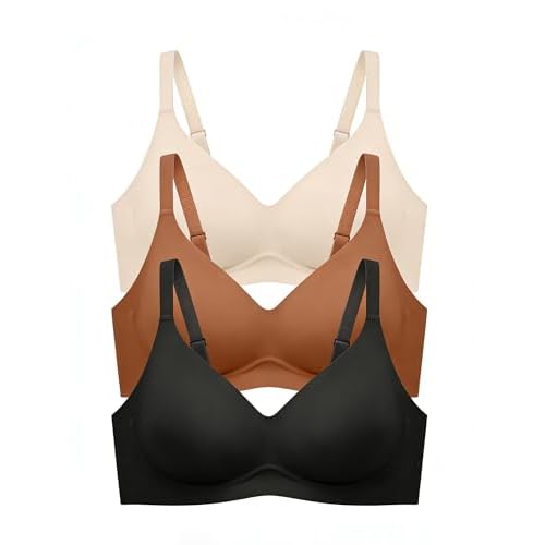 Seamless Wireless Jelly Bras for Women - Lightly Padded Bra with Support, No Underwire Comfortable T-Shirt Bralette Beige Medium