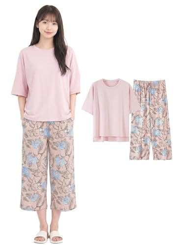 [Beatgos] パジャマ ルームウェア 部屋着 レディース 5A抗菌 ゆったり モーダル セットアップ 可愛い 春 夏 (191 ライトピンク XL-XXL)の商品画像（Amazon）