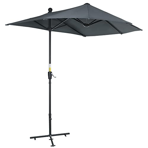 Outsunny Parasol mural de jardin 200 x 190 x 240 cm avec manivelle poteau en acier et base croisée protection solaire pour terrasse balcon extérieur gris