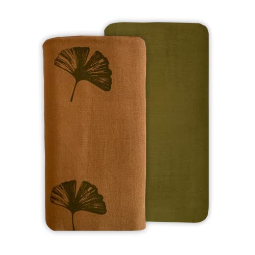 Image of Leyl&Ari Muslin Baby Swaddle Blanket 100% Organic Cotton Recieving Wrap (Ginkgo/Olive Green Set)