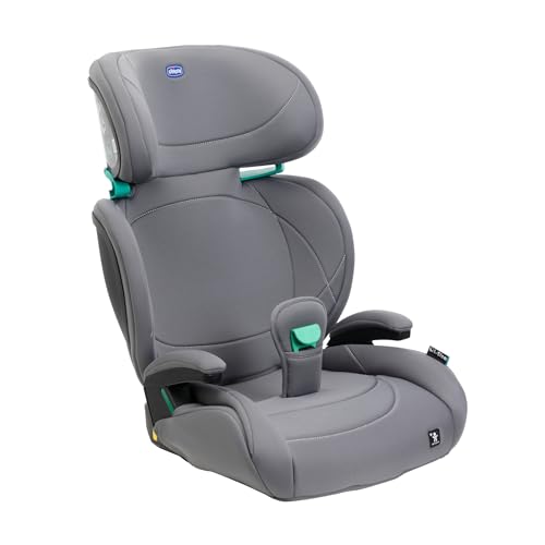 Chicco Quizy Lite i Size, Silla Infantil para Coche 3 12 Años (100 150 cm), Peso 15 36 kg, Fácil de Instalar, Reclinable, Ajustable en Altura, Reposabrazos Acolchados y Cómodo Asiento, STONE, gris
