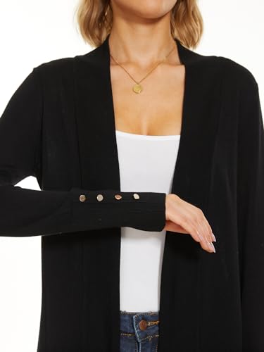 كارديجان للنساء من رو 8 صفوف بلون اسود انيق كاجوال باكمام طويلة ومفتوح من الامام