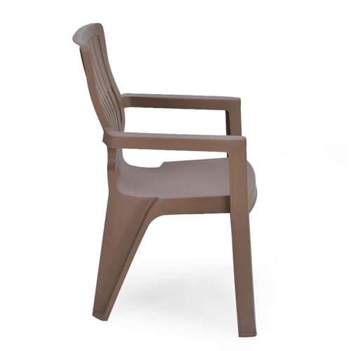 Image of Nilkamal Ortho Comfort Plastic Chair with Arm|Set of 2| 3 Year Warranty |Stackable Chair for Home, Living Room, Dining Room, Cafe & Balcony |Ergonomic Back Support |Indoor & Outdoor |Rattan Dark Beige