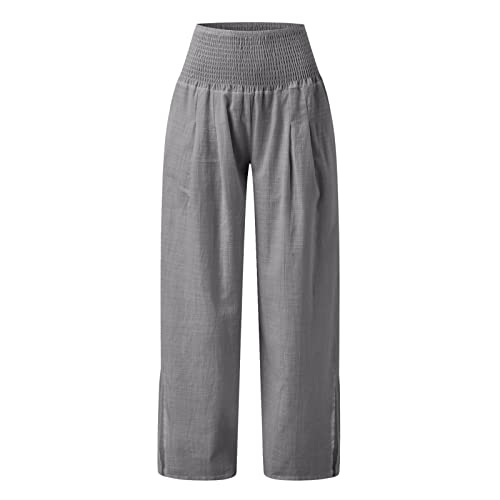 Women High Elastic Waisted Side Split Pants Fashion Wide Leg Palazzo Pants Solid Color Elegant Loose (Dark Gray, M)3