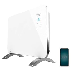 Cecotec Radiador Eléctrico Bajo Consumo Ready Warm 6650 Crystal Connection Con Wifi, 1000 W, Termostato Regulable, Temporizador, Soporte de pie, Protección sobrecalentamiento, Silencioso, Blanco