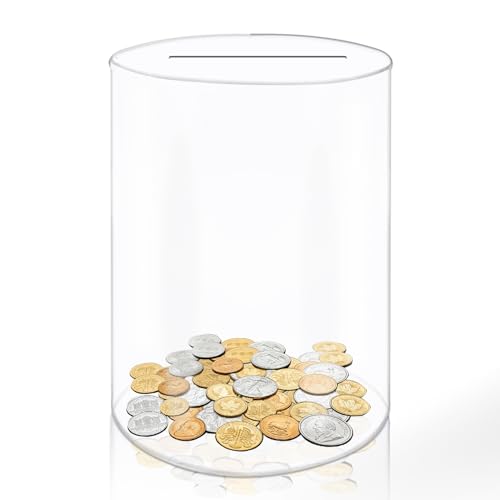 Qaziuy Tirelire en acrylique transparent - Ne s'ouvre pas - Pour enfants et adultes - 26 x 16 x 16 cm