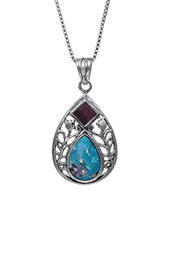 Nano Sim New Testament Silver Pendant Drop and Floral Decoration Studded with Roman Glass