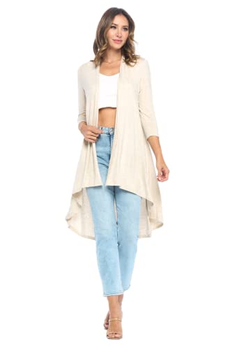 Image of Women's 3 /4 Sleeve Soft Open Front Casual Flowy Long Viscose Made from Bamboo Cardigan