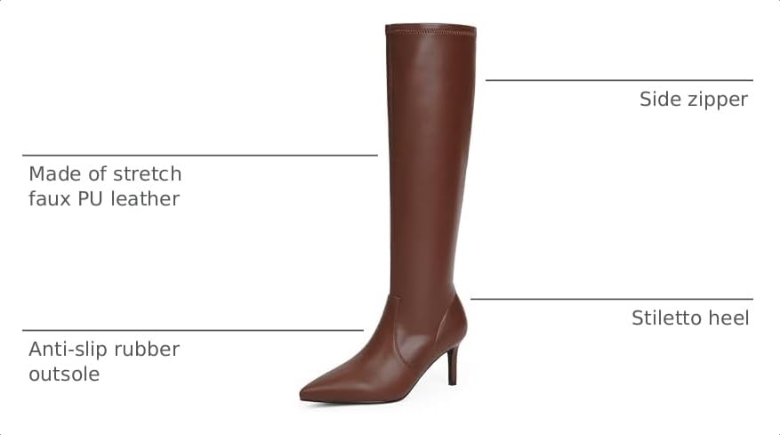 Image of Modatope Knee High Boots Women Pointed Toe Stiletto Heel Tall Boots Side Zipper Dress Fashion Fall Long Boots