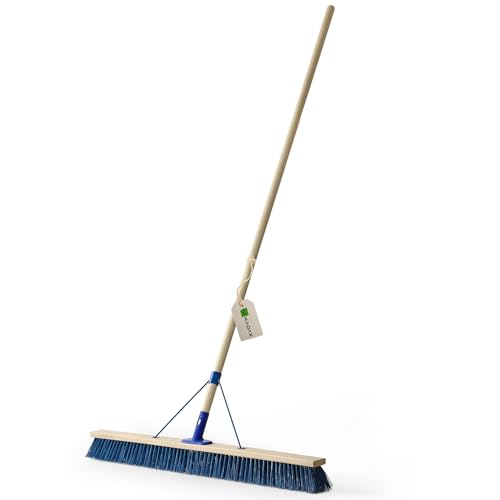 KADAX Balai de rue à long manche en bois et nylon avec support de manche en métal, large balai industriel confortable, sable, différentes tailles (100 cm)