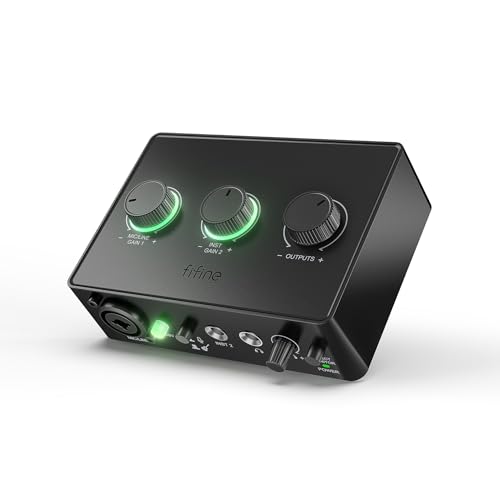 FIFINE Computer-Audio-Interface mit XLR-Mikrofoneingang, Monitorbuchse, 48 V Phantom Power für Music Recording, Podcasting, USB-Audio-Mixer mit Gain-Taste für Vocal/Streaming/Gitarre/Creation