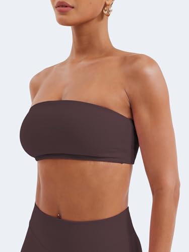 Image of YEOREO Strapless Bandeau Sports Bra for Workout Seamless Tube Top Gym Padded Wireless Bra