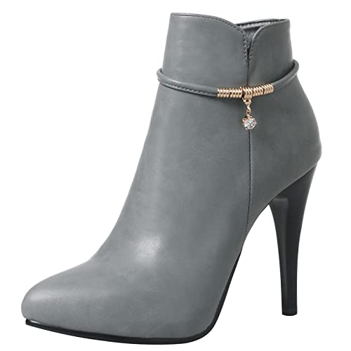 MJIASIAWA Femmes Aiguille Hiver Robe Pointu Bottillons Soirée Mode Plateforme Chelsea Fête Mariage Boots Fermeture Éclair Gris Taille 38 EU/39 Asiatique Cover