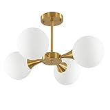 KCO Lighting Modern Globe Ceiling Light Gold Semi Flush Mount Sputnik Chandelier Mid Century Frosted Glass Ceiling Lamp for Living Room Dining Room Bedroom (4-Light)