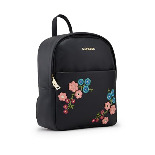 Image of Caprese Erica Casual Backpack, Medium | Floral Embroidered Backpack for Women with Adjustable Shoulder Strap & Secure Zip Closure | Spacious, Versatile for Everyday Outings and Travel