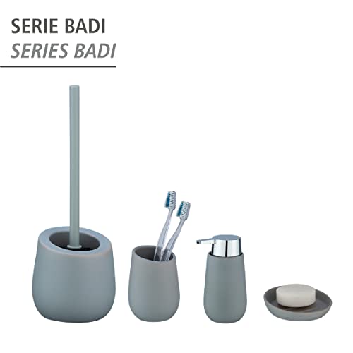 WENKO Kubek do mycia zębów Badi szary ceramiczny, pojemnik na szczoteczki do zębów i pasty do zębów