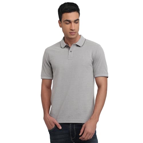 Image of Raymond Men Modern Fit Solid Pattern Pure Cotton Polo Neck Half Sleeve Casual T-Shirt