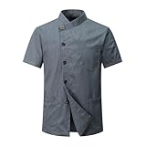 CoXuantion Chaqueta de Chef Hombre Profesional Cocinero Chaqueta Unisex Uniforme Chef Chaquetas Manga Corta Ajuste Moderno Chaquetilla Hotel Cafetería M,Gris