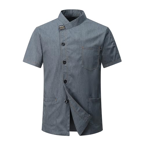 CoXuantion Chaqueta de Chef Hombre Profesional Cocinero Chaqueta Unisex Uniforme Chef Chaquetas Manga Corta Ajuste Moderno Chaquetilla Hotel Cafetería XL,Gris