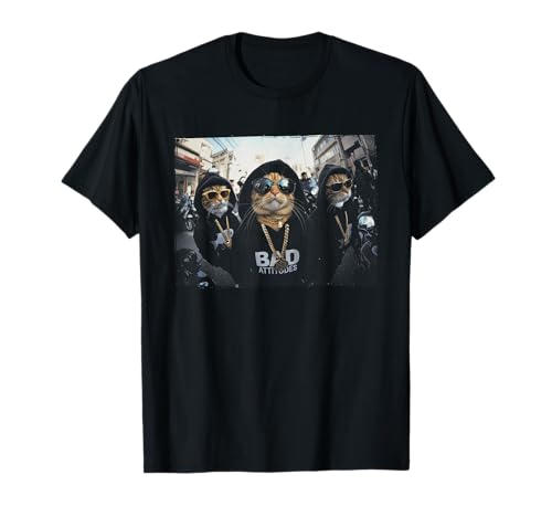 Hip Hop Gangster Cats Metal Rocker Sunglasses T-Shirt
