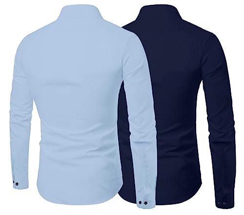 Image of Combo of Men Cotton Polyester Blend Regular Fit Striped Full Sleeve Casual Shirt Pack of 2