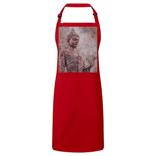 Tablier cuisine premium rouge bouddha debout imprimé thaïlande lavable