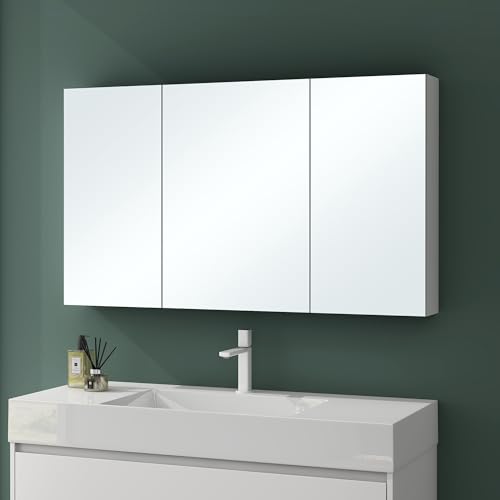 Mai & Mai Spiegelschrank mit 3 Spielgeltüren Badezimmerschrank Hängeschrank Badezimmerspiegel BxTxH 120x15x70 cm Weiß matt Spiegelschrank-02