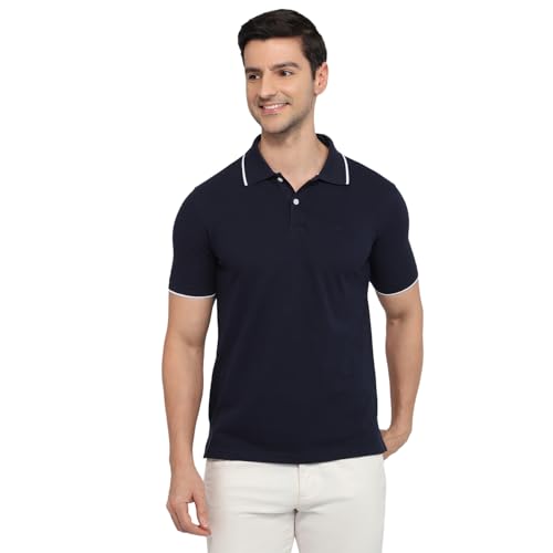 Image of Park Avenue Men Slim Fit Solid Pattern Cotton Polyester Blend Half Sleeve Polo Neck Casual T-Shirt