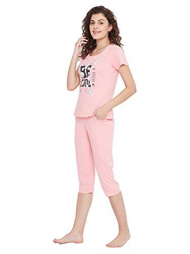 Image of Clovia Women's Cotton Quirky Text Top & Capri Set