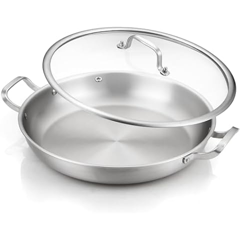 DELARLO 13 Inch Tri-Ply Stainless Steel Paella Pan thumbnail
