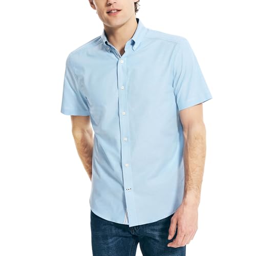 Chemise Oxford à manches courtes Nautica pour homme en coton bleu