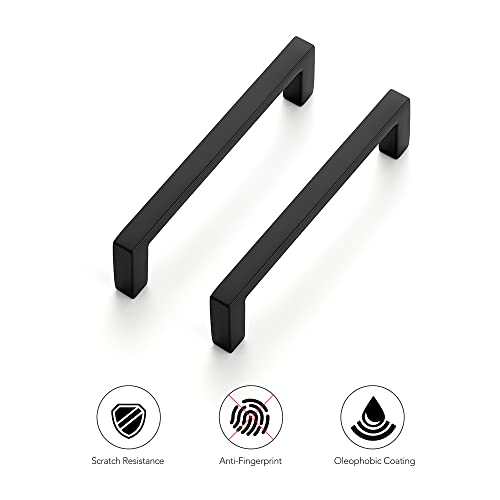 Image of Ravinte 10 Pack Matte Black Cabinet Pulls, 3-3 /4 Inch (96mm) Hole Center Slim Kitchen Handles, Square Drawer Pulls for Cabinets & Cupboards, Hardware