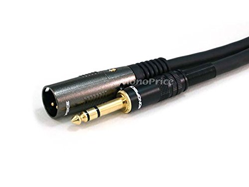 Image of Monoprice 104767 1.5-Feet Premier Series XLR Female to 1 /4-Inch TRS Male 16AWG Cable Gold & 104760 3-Feet Premier Series XLR Male to 1 /4-Inch TRS Male 16AWG Cable Black