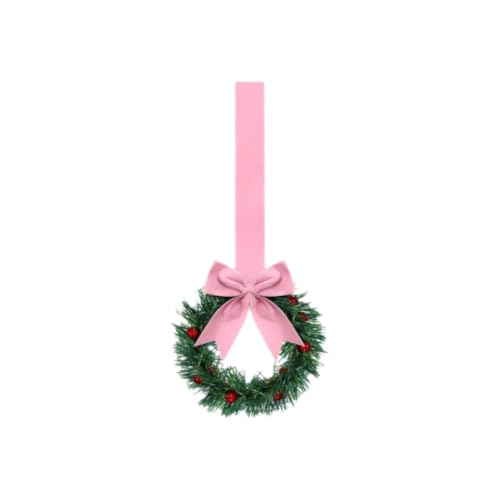 6 Pcs Mini Christmas Wreaths with Pink Ribbon Bow for Front Door Decor - image 7