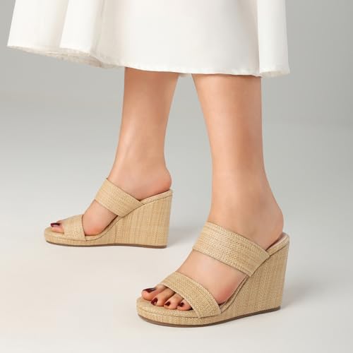 Image of mikarka Slip On Wedge Sandals for Women Open Toe Espadrilles Platform Slides Dressy High Heel Beach Summer Sandal Comfortable Wedges Shoe Mules