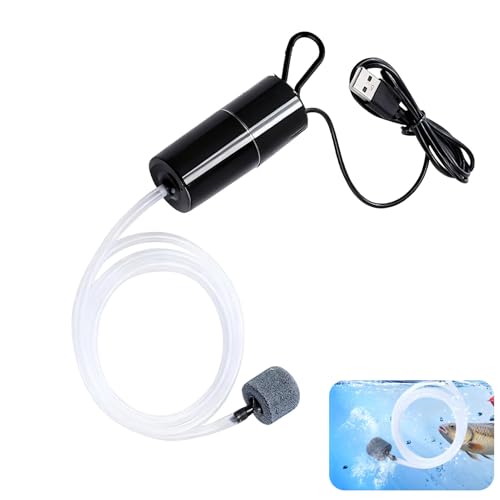 Mini USB Aquarium Air Pump, USB Fish Tank Oxygen Pump Silent with Air Stone and Silicone Tube Portable Energy Saving Bubbler for Outdoor Fishing Small Ponds and Aquarium Oxygen Supply Aerator, 1W