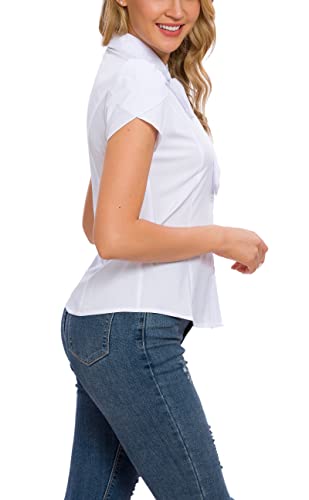 Women's Cotton Collared Business Casual Button Down Blouse Tulip Sleeve Shirt3